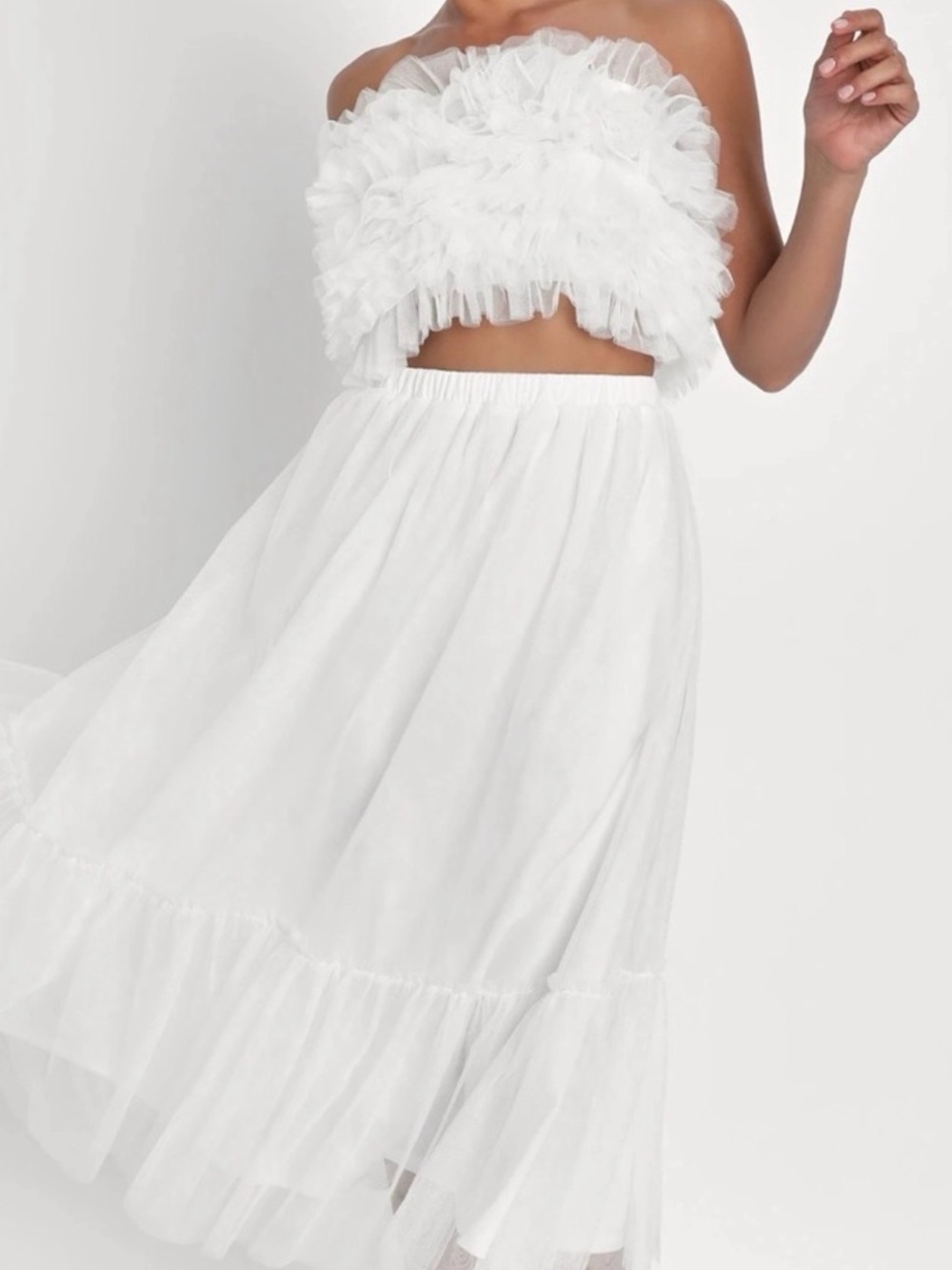 Lulu's White Ruffled Strapless Midi Dress
